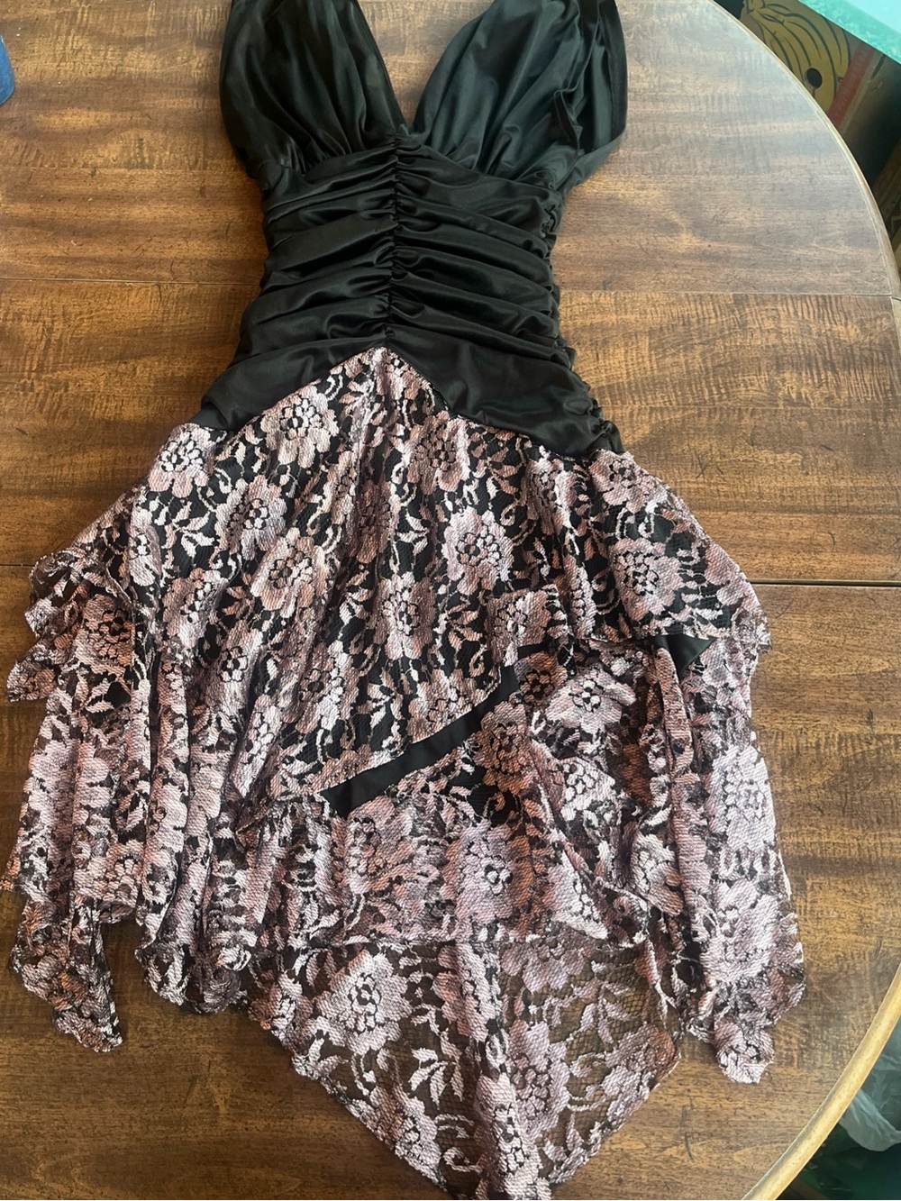 Vintage Black Ruched Puff Sleeve Lace Dress Fits XS Madonna Goth Dark Romance